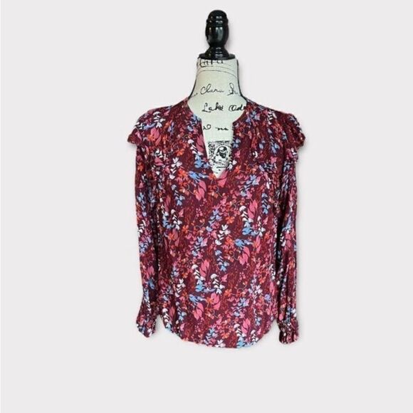 A New Day Women’s Flowered V-Neck Hi-Low Long Sleeve Top Burgundy Size Medium - Picture 1 of 9